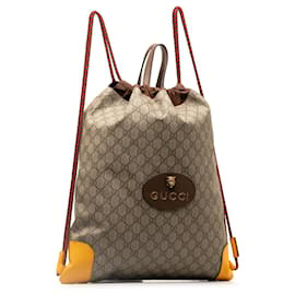 Gucci-Brown Gucci GG Supreme Neo Vintage Drawstring Backpack-Brown
