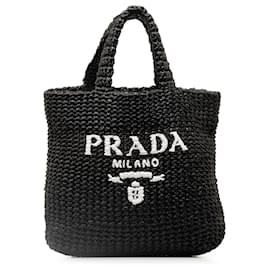 Prada-Black Prada Small Raffia Logo Tote-Black