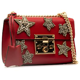 Gucci-Red Gucci Padlock Crystal Embellished Crossbody Bag-Red