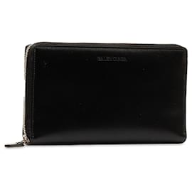 Balenciaga-Black Balenciaga Leather Zip Around Wallet-Black