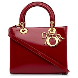 Dior-Red Dior Medium Patent Lady Dior Satchel-Red