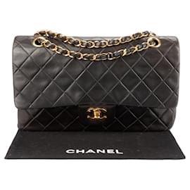Chanel-Chanel Piel de cordero marrón acolchada 24Bolso mediano con solapa y forro K Gold-Castaño