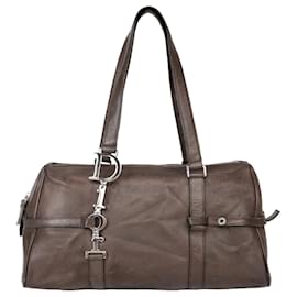 Dior-Christian Dior Braune Boston Umhängetasche aus Leder-Braun