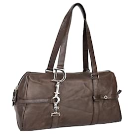 Dior-Christian Dior Braune Boston Umhängetasche aus Leder-Braun