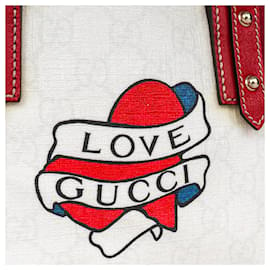 Gucci-Bolso de mano Gucci con monograma y corazón con tatuaje GG-Blanco