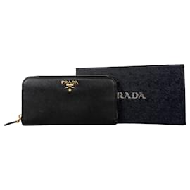 Prada-Prada Black Leather Long Wallet-Schwarz