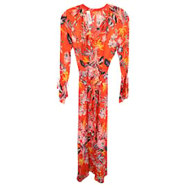 Diane Von Furstenberg-Diane Von Furstenberg Bethay Maxi-Wickelkleid mit Blumenmuster aus orangefarbener Seide. -Orange