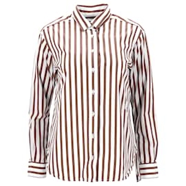 Totême-Toteme Striped Dress Shirt in Brown Cotton-Brown