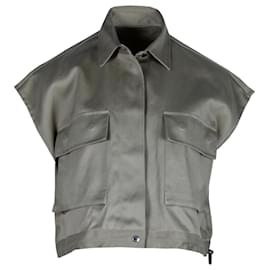 Sacai-Sacai Cap-Sleeve Cargo Shirt in Khaki Cotton-Green,Khaki