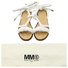Maison Martin Margiela-MM6 Sandali con cinturino alla caviglia in pelle bianca-Bianco,Crudo