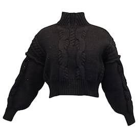 Iro-Iro Lyme Chunky Knit Cropped Sweater in Black Merino Wool-Black