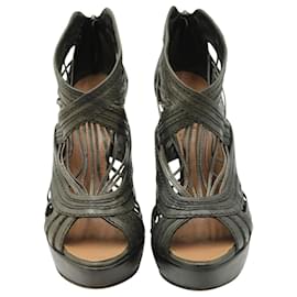 Alaïa-Alaïa Caged Sandals in Black Leather-Black