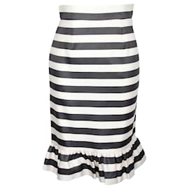 Autre Marque-Mother Of Pearl Bella Jacquard Stripe Skirt in Black Silk-Other