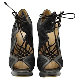 Nicholas Kirkwood-Sandalias de tacón con cordones y diseño enjaulado en pelo de potro negro de Nicholas Kirkwood-Negro