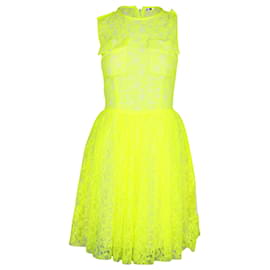 Msgm-MSGM Lace Dress in Neon Yellow Polyamide-Yellow