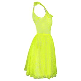 Msgm-MSGM Lace Dress in Neon Yellow Polyamide-Yellow