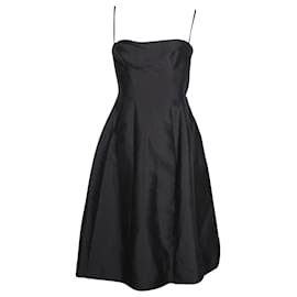 Dsquared2-Dsquared2 Paneled A Line Camisole Dress in Black Ramie Silk-Black