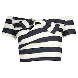 Autre Marque-Saloni Striped Crop Top with Bow in White Polyester-Other