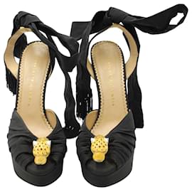Charlotte Olympia-Charlotte Olympia Bruce Enamel Leopard Platform Sandals in Black Satin-Black
