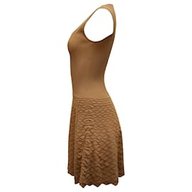 Alexander Mcqueen-Alexander McQueen Knitted Scalloped Sleeveless Mini Dress in Beige Viscose-Brown,Beige