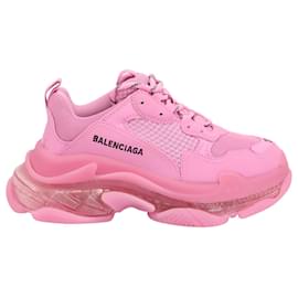Balenciaga-Balenciaga Triple S Clear Sole Sneakers in Pink Polyurethane-Pink