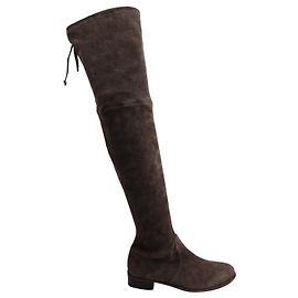 Stuart Weitzman Lowland Cuissardes en Daim Gris Marron
