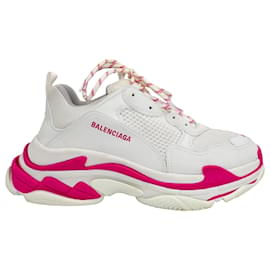 Balenciaga-Balenciaga Triple S Sneakers in rosa-weißem Leder-Weiß