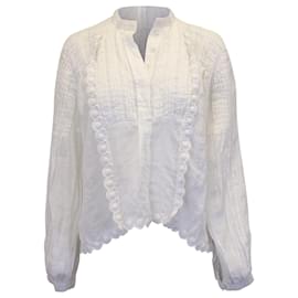 Isabel Marant-Blusa festoneada bordada de Isabel Marant en ramio blanco-Blanco