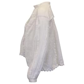 Isabel Marant-Isabel Marant Embroidered Scalloped Blouse in White Ramie-White