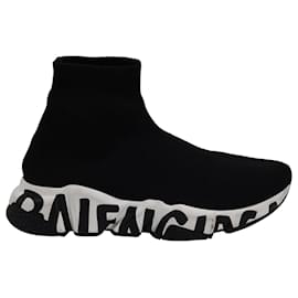 Balenciaga-Balenciaga Recycled Knit Graffiti Sneaker In Black Polyester-Black
