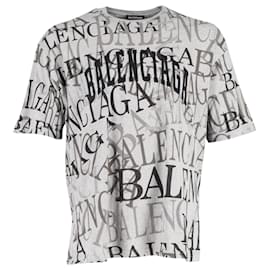 Balenciaga-Balenciaga Chinatown All-over Logo T-Shirt aus grauer Baumwolle-Grau