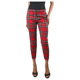 Burberry-Red checked wool slim-leg trousers - size UK 8-Red