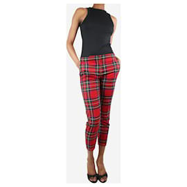 Burberry-Red checked wool slim-leg trousers - size UK 8-Red