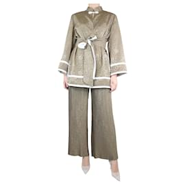 No Brand-Ensemble chemise jacquard bronze et pantalon plissé - taille UK 10-Marron