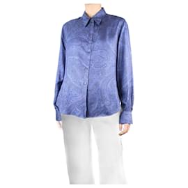 Loro Piana-Camisa estampada de seda azul - tamanho UK 20-Azul