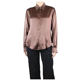 Loro Piana-Camisa de cetim de seda marrom - tamanho UK 18-Marrom