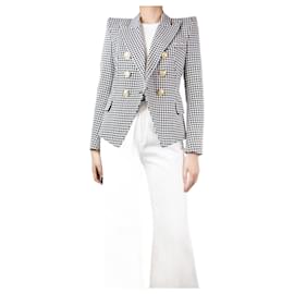 Balmain-Weiße kurze Jacke mit Hahnentrittmuster – Größe UK 10-Weiß
