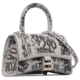 Balenciaga-Balenciaga Gray XS Hourglass Graffiti Top Handle Bag-Grey