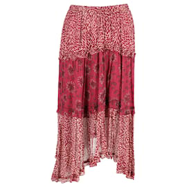 Ba&Sh-Ba&Sh Gapi Tiered Midi Skirt in Red Linen-Red
