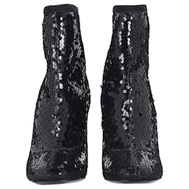 Giuseppe Zanotti-Guiseppe Zanotti Luce Sequin Ankle Boots in Black Leather-Black