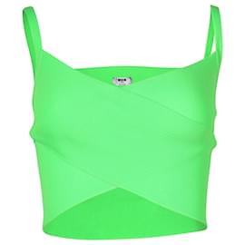 MSGM Knitted Crop Top in Neon Green Polyester Green
