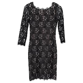 Diane Von Furstenberg-Diane Von Furstenberg Sheath Dress in Black Cotton Lace-Black