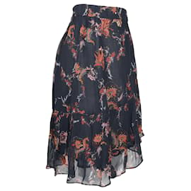 Iro-Iro Floral Tiered Midi Skirt in Black Viscose-Black