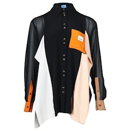 Burberry-Asymmetrisches Button-Down-Hemd von Burberry aus mehrfarbiger Seide-Schwarz