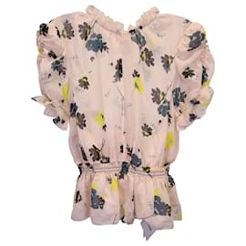 Self portrait-Self-Portrait Ruffled Floral-Print Top in Pink Polyester-Pink
