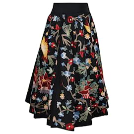 Alice + Olivia-Alice + Olivia Floral Embroidered Skirt in Black Cotton-Black
