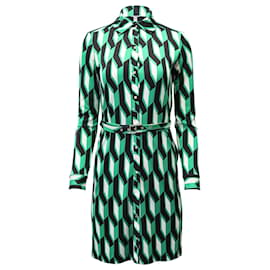 Diane Von Furstenberg-Abito chemisier stampato Diane Von Furstenberg in seta verde-Altro