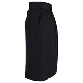 Escada-Escada Wrap Over Style Midi Skirt in Black Wool-Black