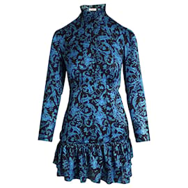 Sandro-Sandro Alna Tiered Botanical-Print Mini Dress in Blue Polyester -Blue