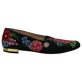 Charlotte Olympia-Charlotte Olympia Rose Garden Floral Embroidered Flats in Green Fabric-Other,Python print